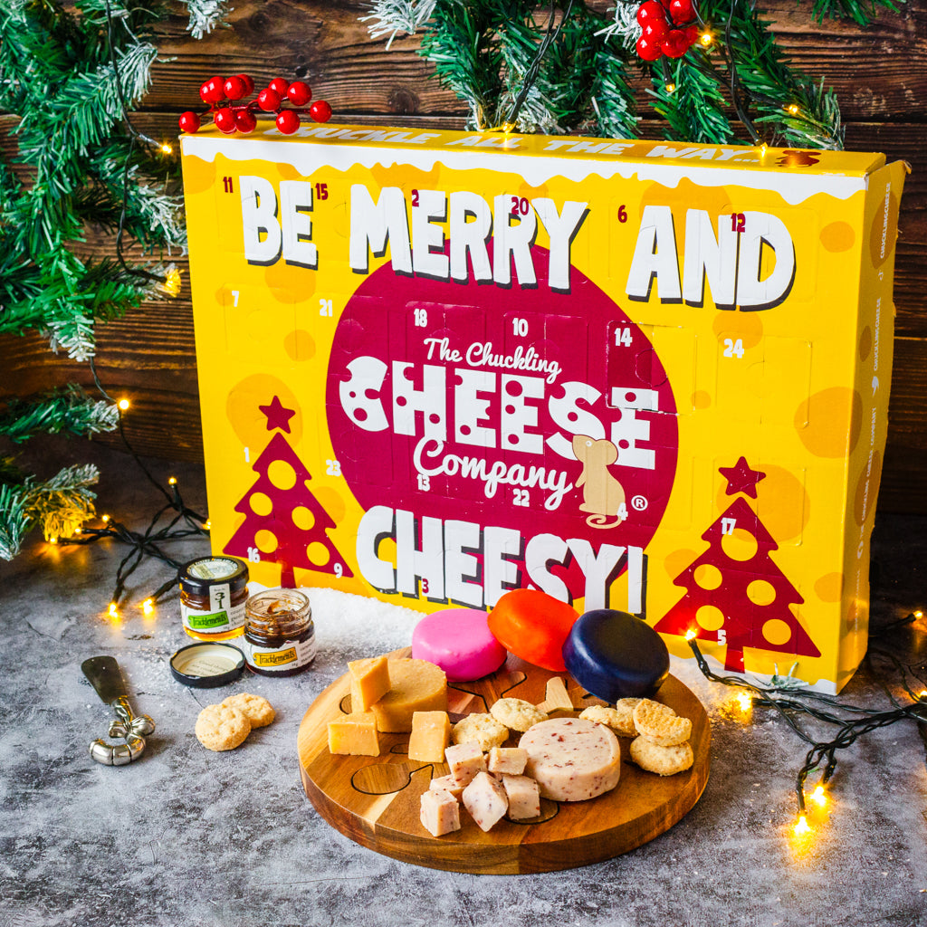 Chuckling Cheese Christmas cheese advent calendar with festive cheeseboard, truckles, crackers and lights