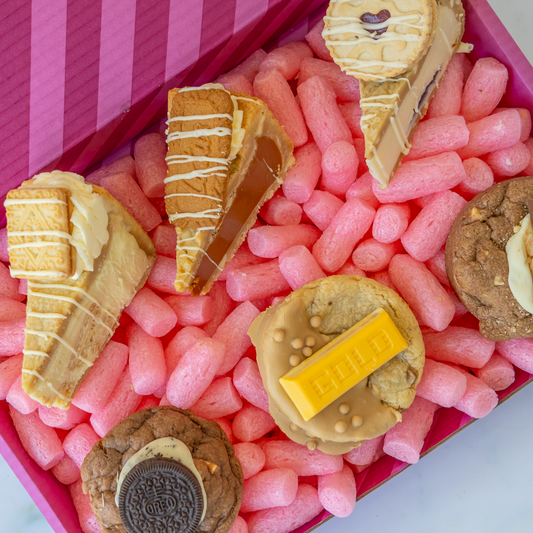 DoughGirl sweet treat box with cookie pie slices and cookies on pink packaging