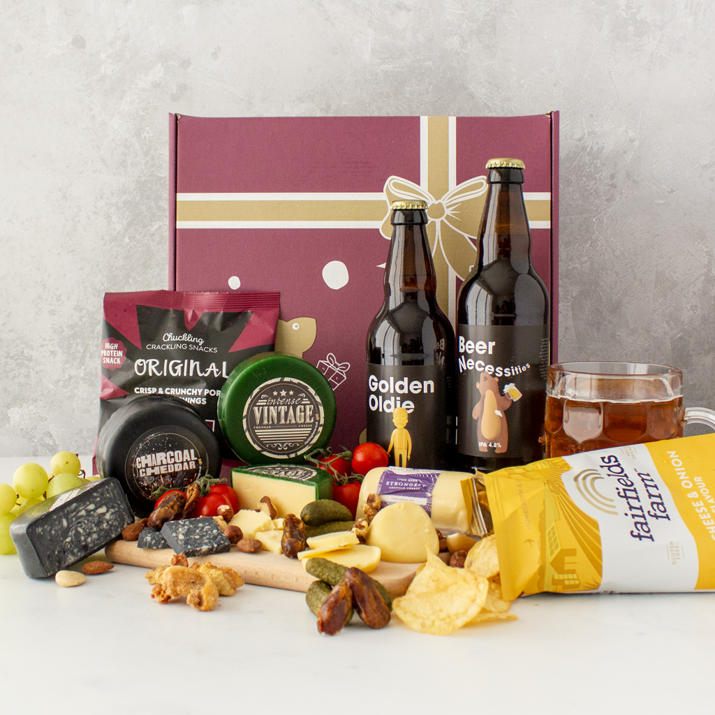 Chuckling Cheese savoury Easter hamper with beer, cheese truckles, pork scratchings and crisps