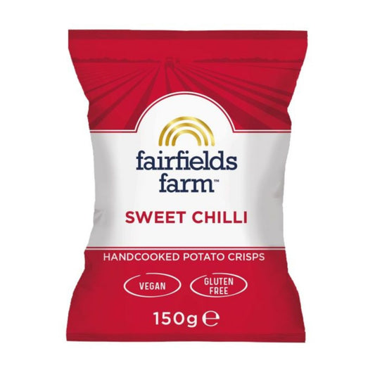 Pack of Fairfields Farm sweet chilli potato crisps on a white background