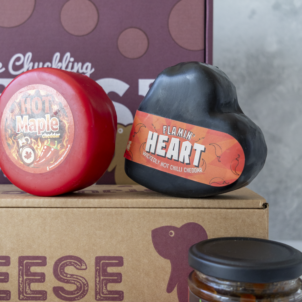 Flamin’ Heart Cheddar Truckle close up with Hot Maple Cheddar