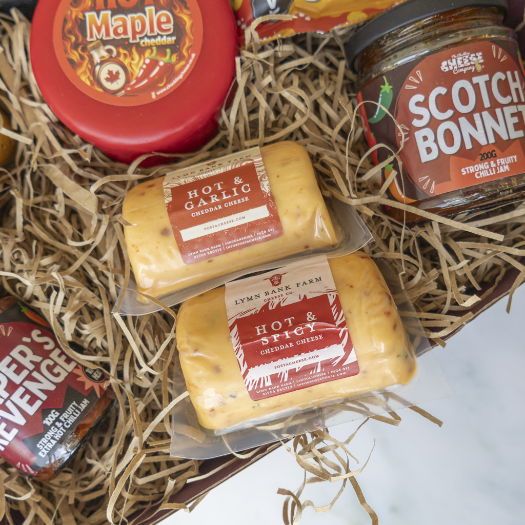 Hot & Garlic and Hot & Spicy Cheddar Barrels with Scotch Bonnet and Reaper’s Revenge jams