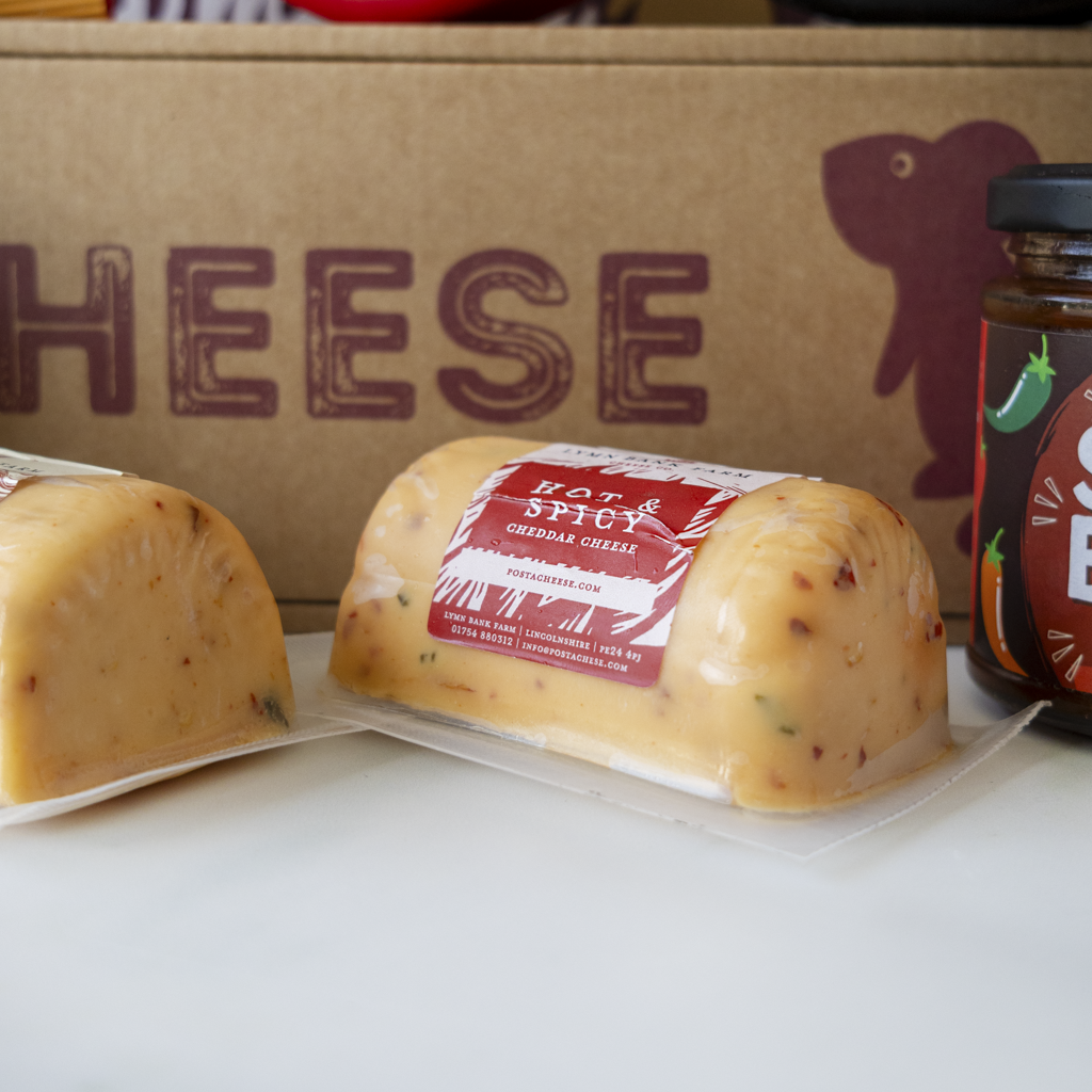 Hot & Spicy Cheddar Barrel close up from All About The Burn Hamper