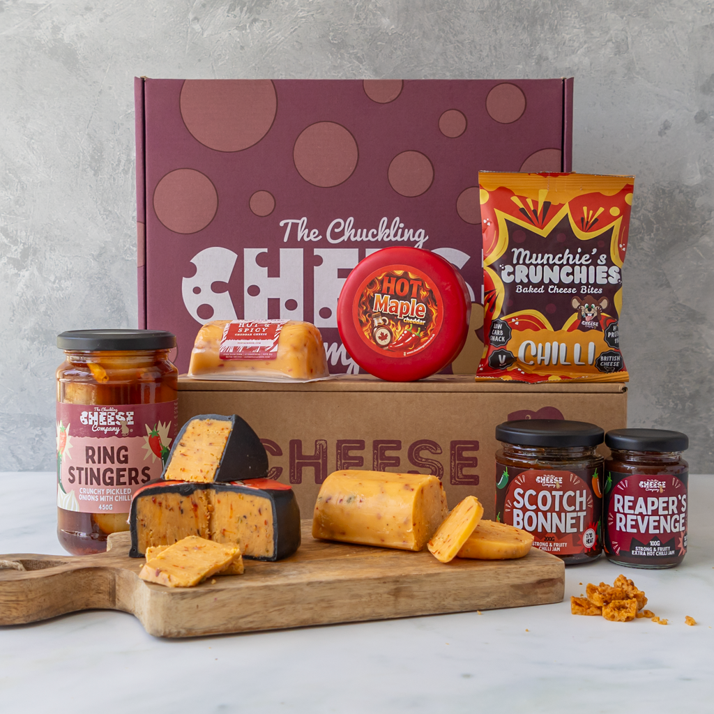 All About The Burn Hamper with Hot Maple Cheddar, Ring Stingers and chilli cheese selection