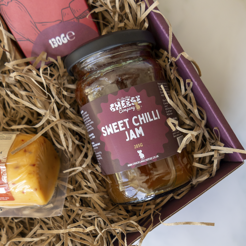 Spicy pickled onions and cheddar barrel close up from Farty Pants hamper