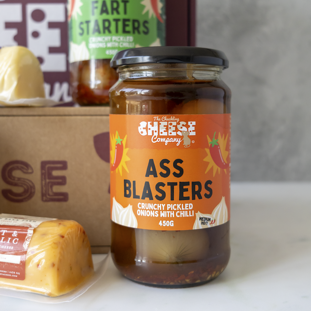Ass Blasters pickled onions close up from Farty Pants Cheese Gift Hamper