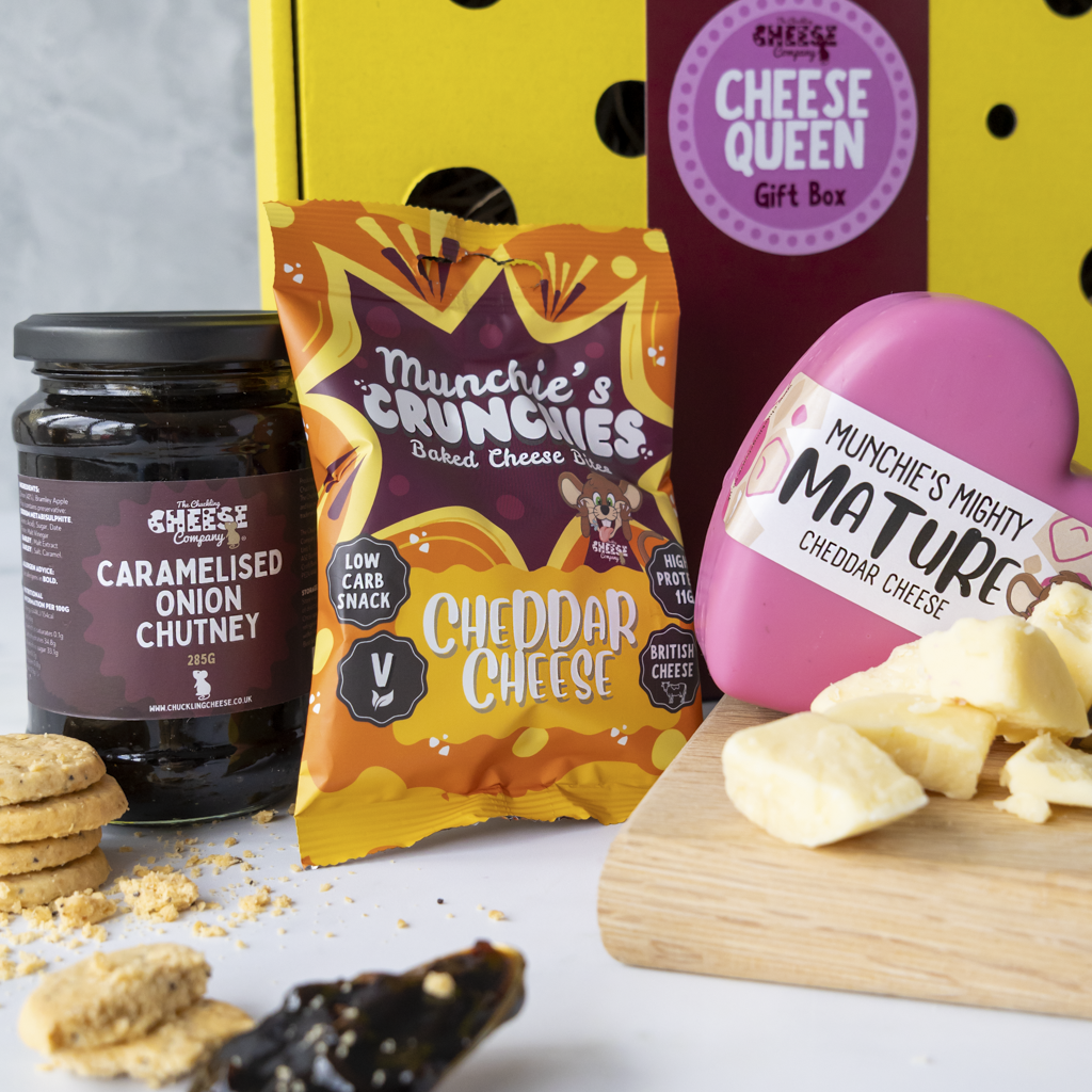 Cheese Queen Gift Box with baked cheese bites, biscuits and cheddar truckles