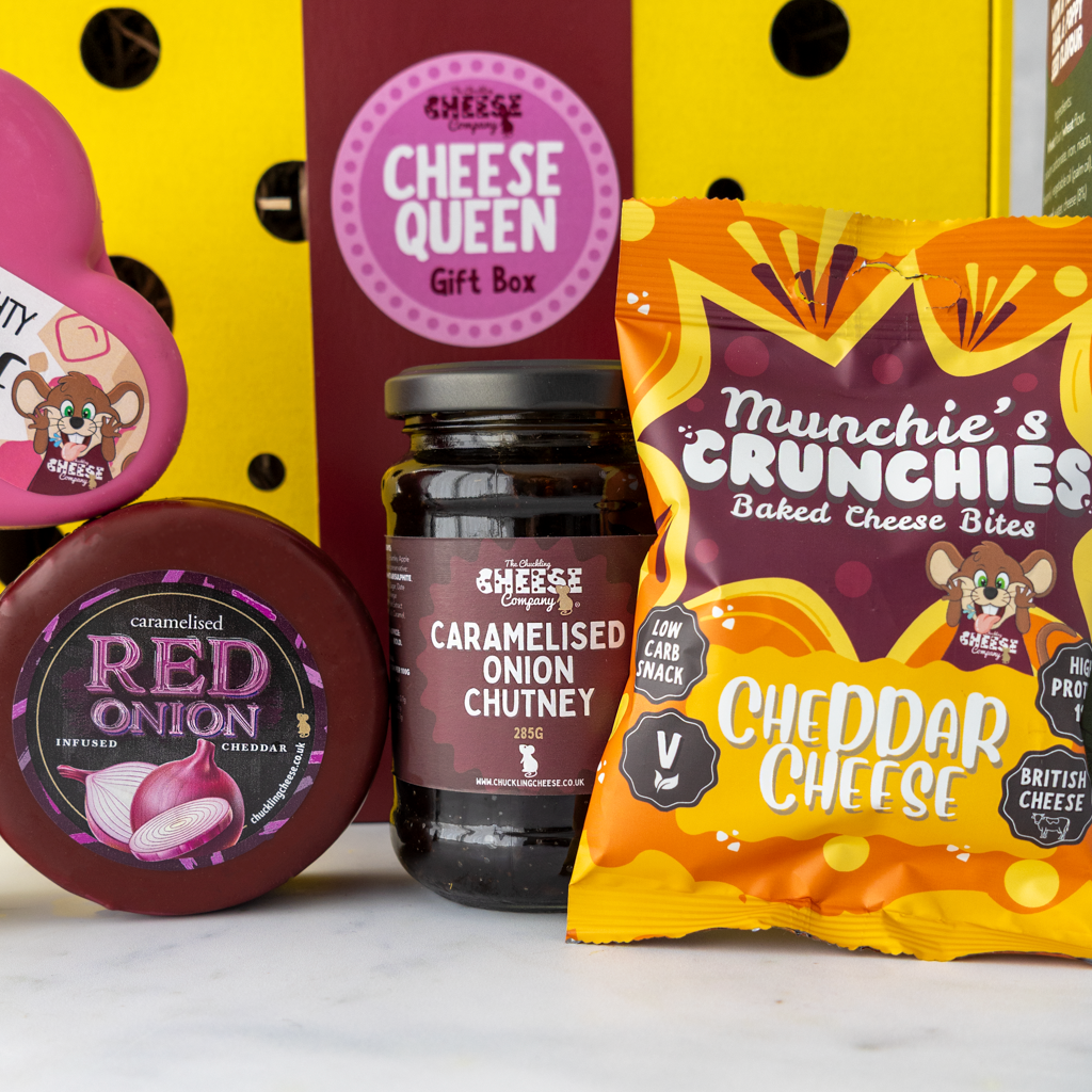 Cheese Queen Gift Box with cheese truckles, Crunchies snack and Tomato Basil biscuits