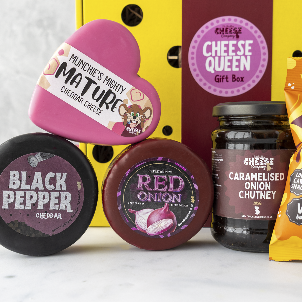 Black Pepper, Red Onion and Mighty Mature cheeses from Cheese Queen Gift Box
