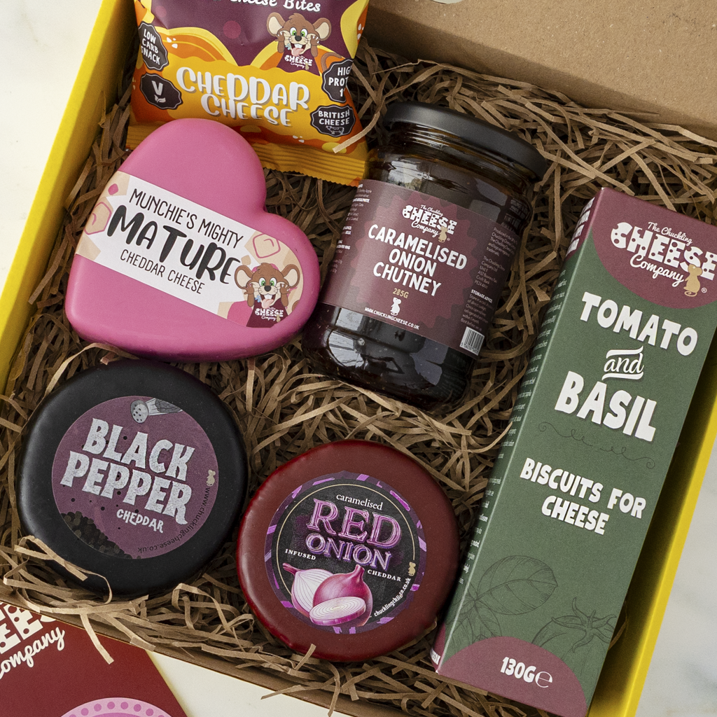 Open Cheese Queen Gift Box with truckles, biscuits, chutney and snacks