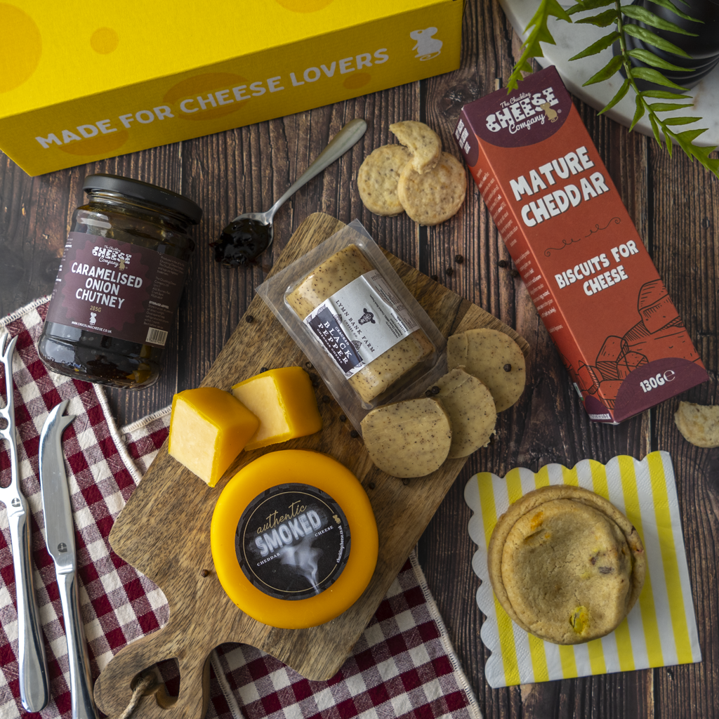 1. Grandad’s The Best Gift Box spread with Smoked Cheddar, Mature Cheddar biscuits, chutney, crackers and savoury pie.