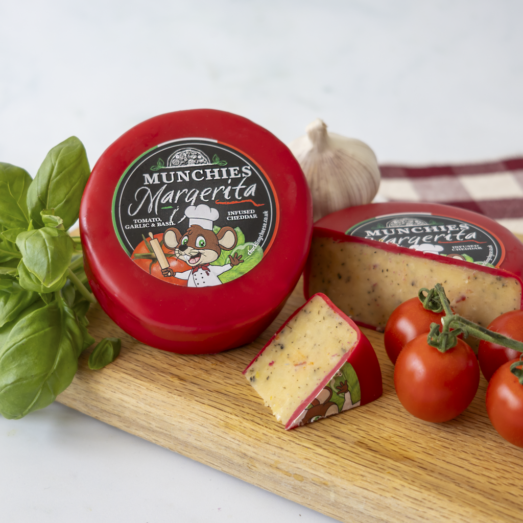 Chuckling Cheese Munchie’s Margherita Cheddar Truckle with basil, tomatoes and garlic