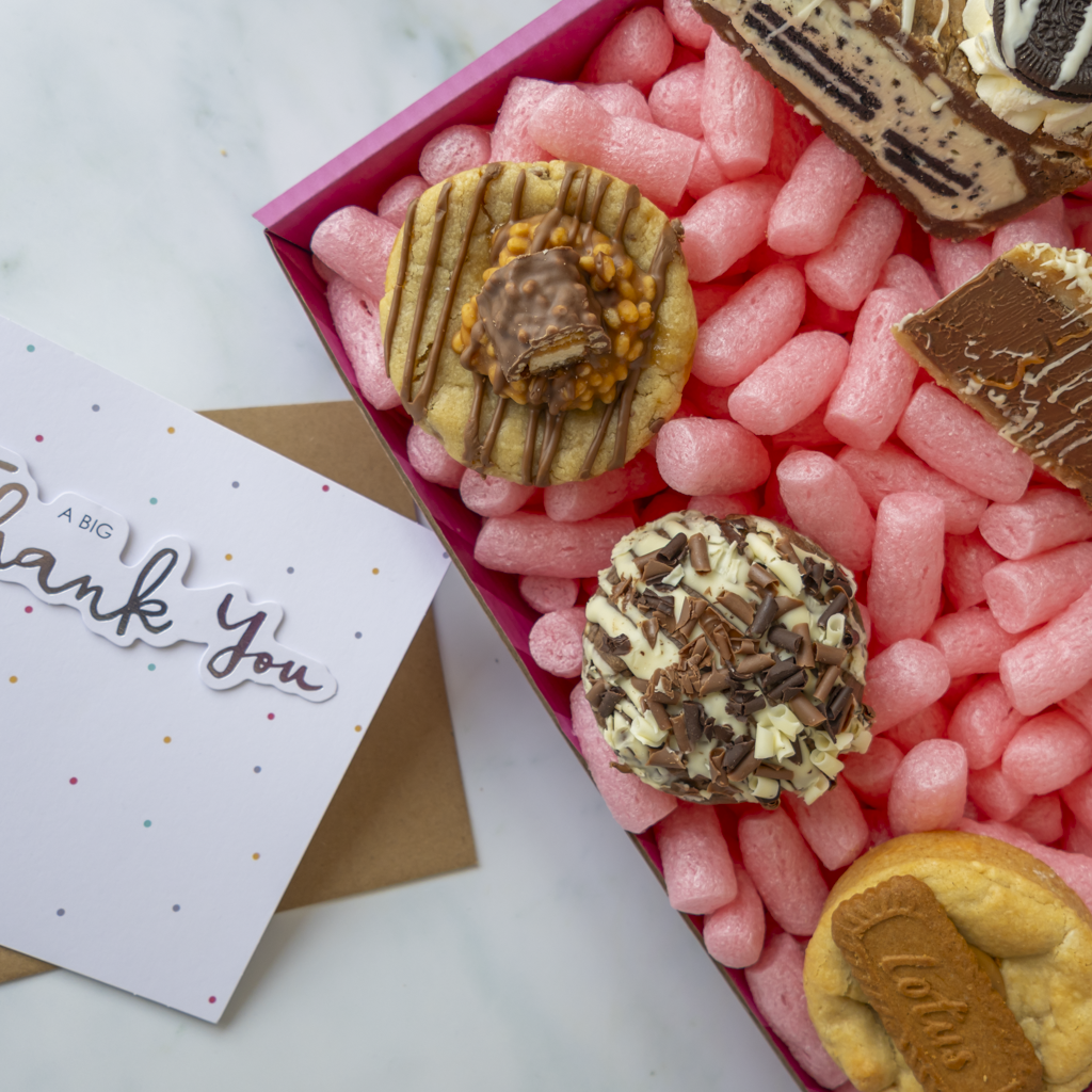 Thank You Bundle with stuffed cookies, cookie pie slices and a handwritten card
