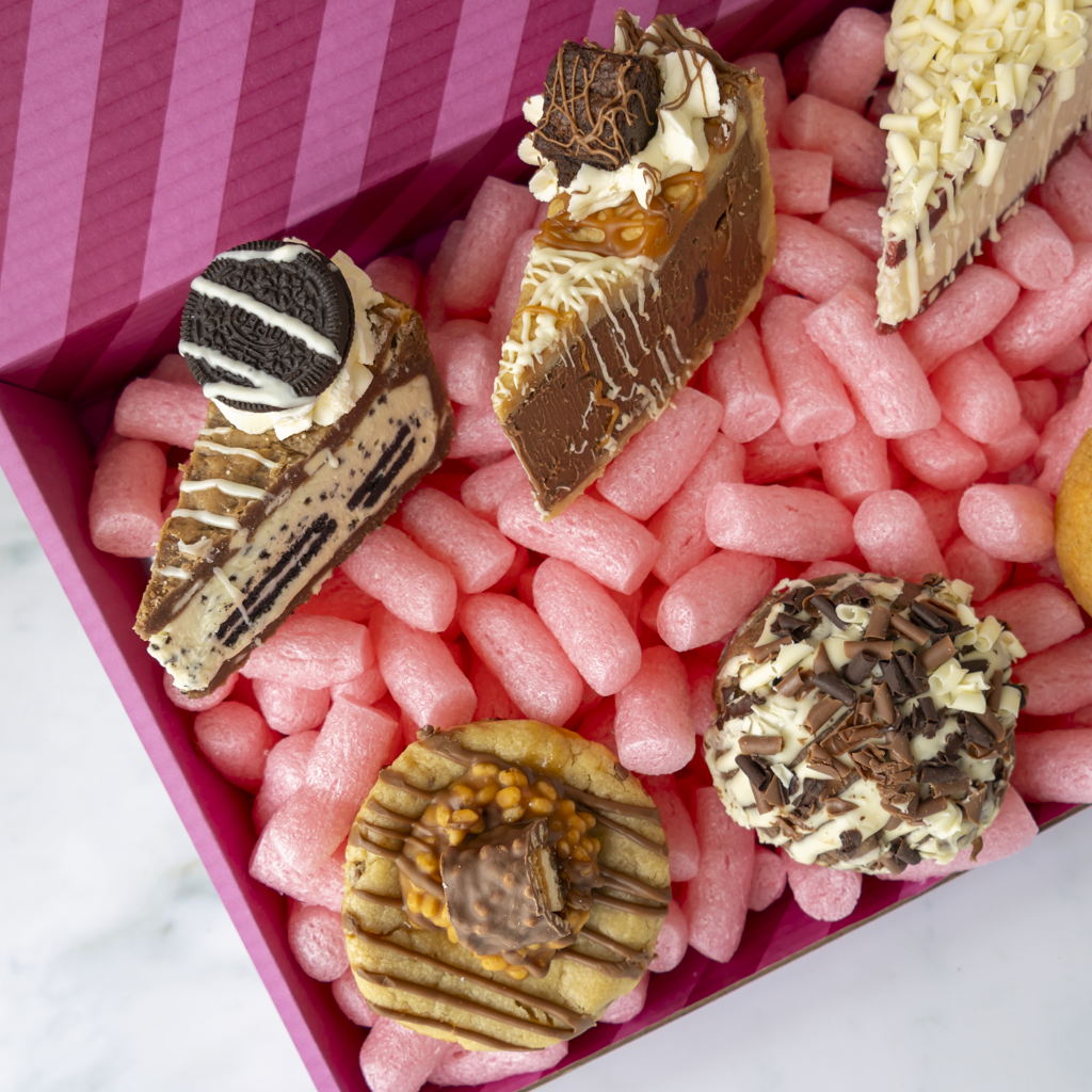 Close-up of indulgent cookies and cookie pie slices inside the Thank You Bundle