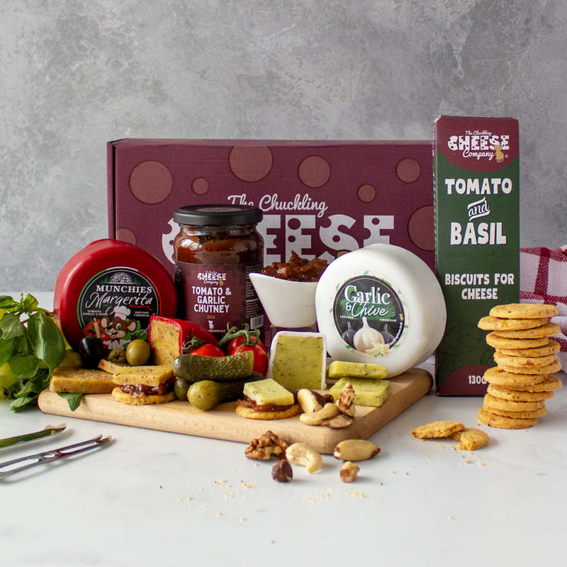 Chuckling Cheese Garlic Cheese & Snacks Selection Gift Box with truckles, chutney and biscuits