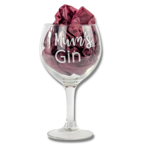 A Chuckling Cheese Printed Gin Glass With Mum's Gin Slogan.