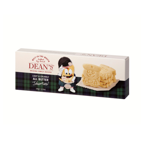 A white background image of a box of Dean's All Butter Shorties Shortbread.