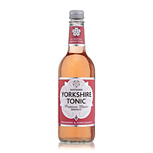 500ml bottle of Strawberry and Pomegranate Yorkshire Tonic by Raisthorpe Manor.