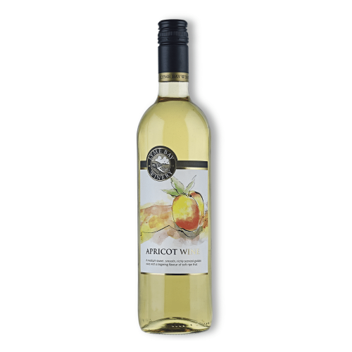 A white background image of a 75cl bottle of Lyme Bay apricot fruit wine.