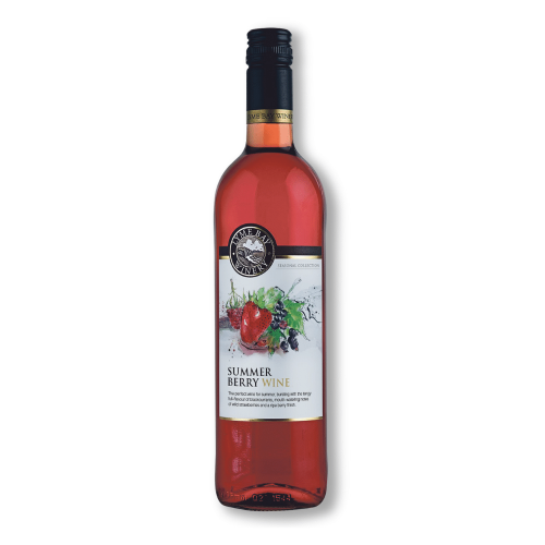 A white background image of a 75cl bottle of Lyme Bay summer berry wine.