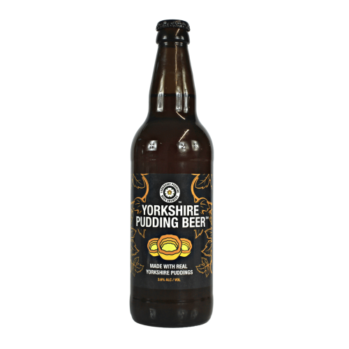 A white background image of a 500ml bottle of Yorkshire Pudding Beer.