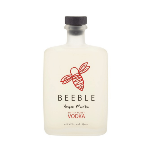 A white background image of a bottle of Beeble British Honey Vodka. 