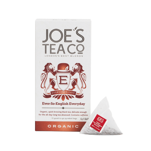 A white background image of a box of Joe's Tea Ever-So-English Everyday teabags. 