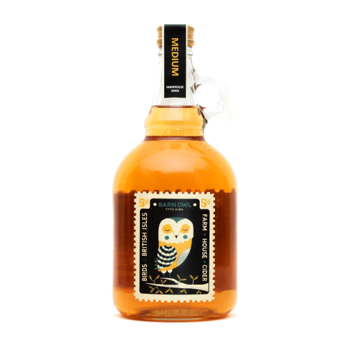 A white background image of a 1L Flagon of Barn Owl Cider by Perry's Cider.