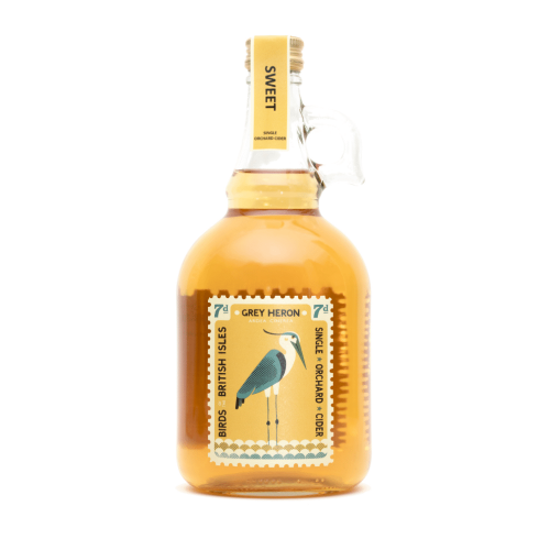 A white background image of a 1L flagon of Grey Heron Cider by Perry's Cider.