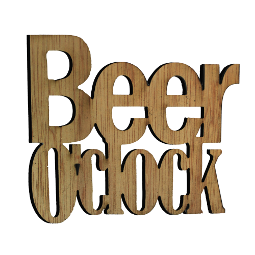 A white background image of the Chuckling Cheese Beer O'clock Wooden Coaster.