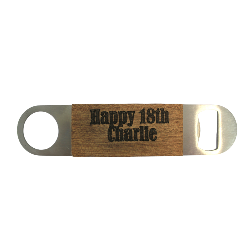 A white background image of a personalised 18th birthday bottle opener by The Chuckling Cheese Company. 