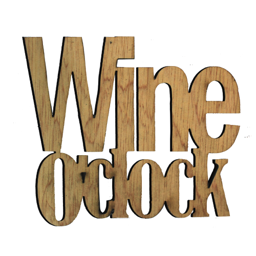 A white background image of the Wine O'clock wooden coaster by The Chuckling Cheese Company.