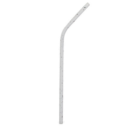 Steel Straw with a white coating and black dotted pattern which is top bent.
