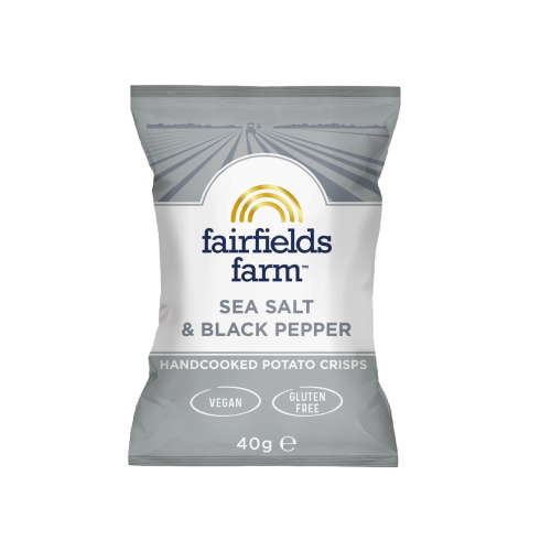 Sea Salt & Black Pepper flavoured handcooked potato crisps by Fairfields Farm
