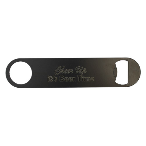 White background image of the Cheer Up It's Beer Time engraved Metal Bar Blade 