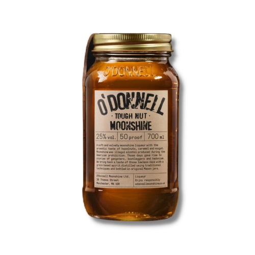 A white background image of a 700ml bottle of Tough Nut flavoured Moonshine by O'Donnells.