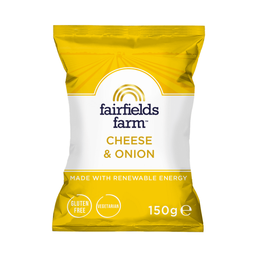 Cheese & Onion flavoured handcooked potato crisps by Fairfields Farm