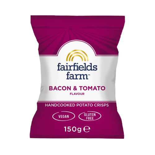 Bacon & Tomato flavoured handcooked potato crisps by Fairfields Farm