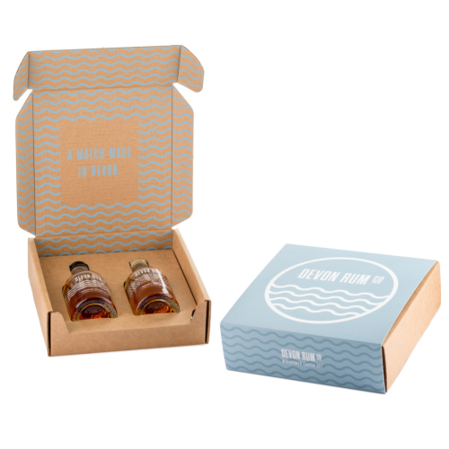 Devon Rum Miniatures Taster Set in a branded Devon Rum Company gift box.
