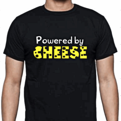 Powered by Cheese T-shirt close up