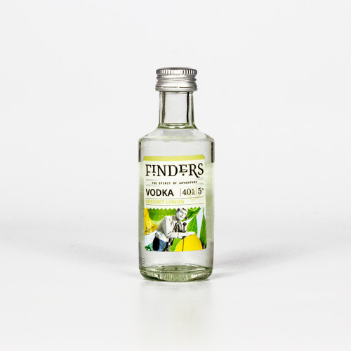 White background product image of a single bottle of Finders Sherbert Lemon Vodka 5cl