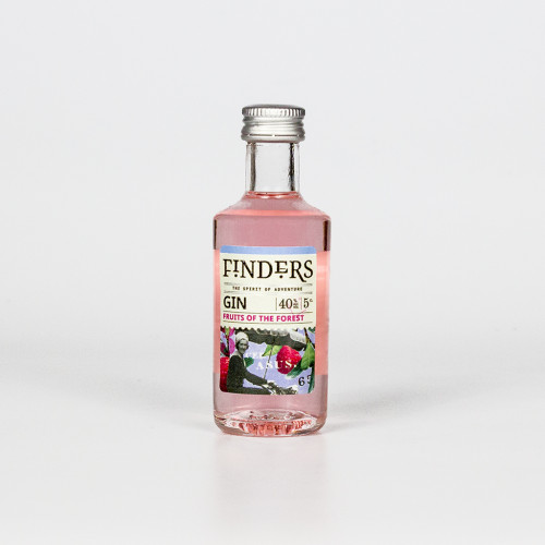 White background image of a single bottle of Finders Fruits of the Forest Gin 5cl