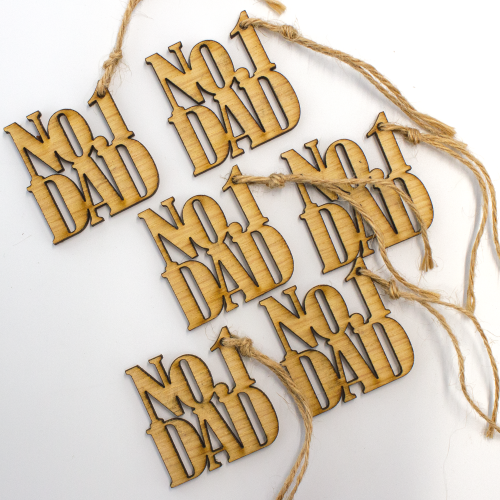 A close up image of a 6 pack of No.1 Dad Wooden Gift Toppers