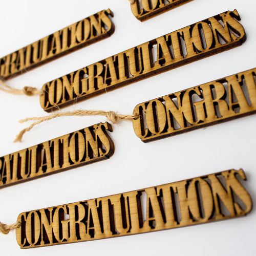 6 Pack Congratulations Oak Gift Toppers Laid Down On White Background