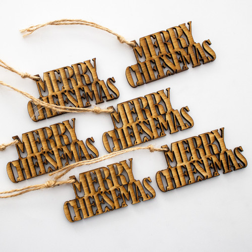 6 Pack of Merry Cheesemas Oak Wood Gift Wrap Topper