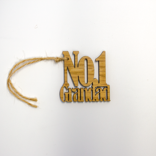 A white background image of a single no.1 Grandad Wooden Gift Topper.