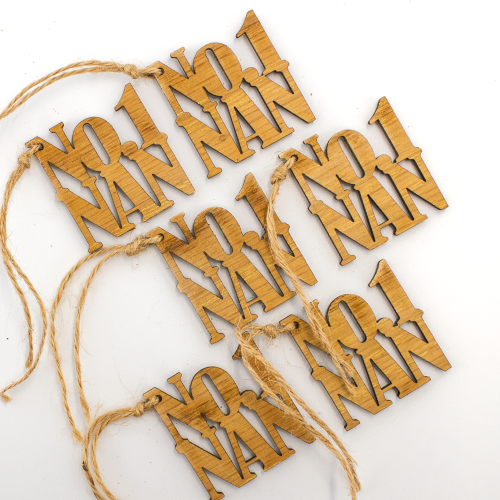 A close up image of the No.1 Nan Wooden Gift Toppers