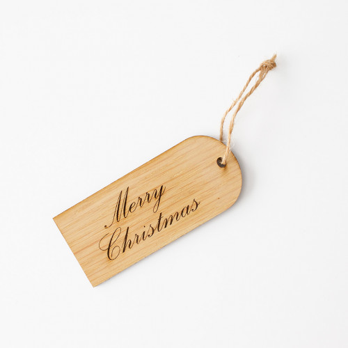 White background image of the engraved Merry Christmas WoodenGift Tag