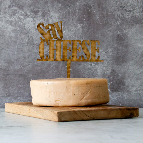Say Cheese Wooden Cake Topper, Available Now at The Chuckling Cheese Company