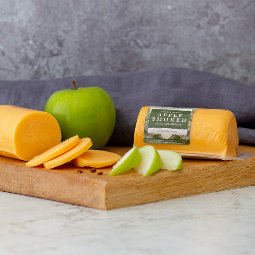 Apple smoked cheddar barrel availble to buy from the chuckling cheese company